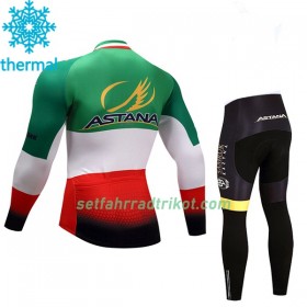 Radbekleidung Radtrikot Langarm + Lang Radhose 2017 Astana Pro Team Kinder Winter Thermal Fleece N004
